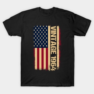 Vintage 1964 60th Birthday Gifts 60 Years Old American Flag T-Shirt